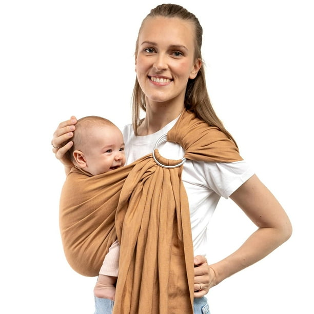 Boba Ring Sling Portabebés para recién nacidos y niños pequeños: portabebés liviano y transpirable, portabebés saludable para la cadera, portabebés para transporte frontal y de cadera, 8-35 lbs (lino