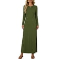 thumbnail image 4 of LIaqionyy Women's Maxi Dress Long Sleeve Casual Solid Color Crew Neck Split Side Summer Dresses Clothes, 4 of 8