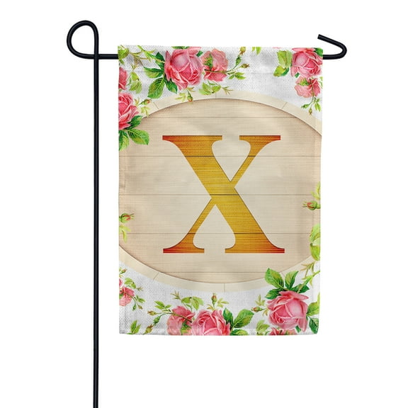 America Forever Spring Monogram Garden Flag Letter X 12.5 x 18 inches Double Sided Vertical Outdoor, Yard, Lawn, Beautiful Roses, Summer Floral Garden Flag