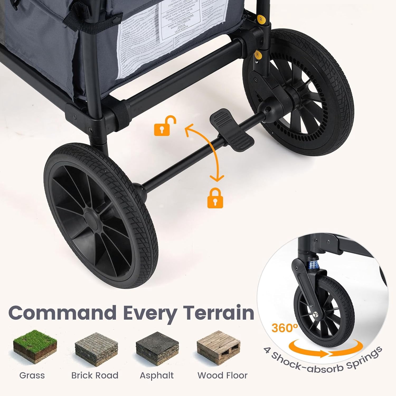 INFANS Wagon Stroller for 2 Kids, Foldable Wagon Cart with Adjustable Handle Pull Bar, Removable Canopy, Footwell, Snack Tray, Harnesses for Infants Toddlers 6-36 Months