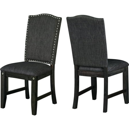 Best Quality Furniture Side Chair (Set of 2) Nail Head Trim, Dark Gray or Dark