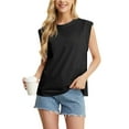 thumbnail image 4 of JWD Women's Top Cap Sleeve Summer Blouses Casual Crew NecK Solid Color Women's Tanks Black L, 4 of 8