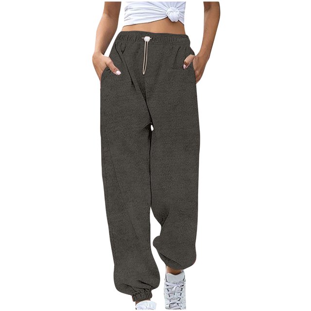 Kyusrd Sweatpants For Women Drawstring Elastic High Waisted Pockets Trousers Womens Fall Fashion 2024 Casual Solid Color Loose Comfortable Workout Running Y2K Joggers Pants