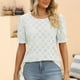 thumbnail image 3 of Blusa informal de verano con cuello redondo y estampado de jacquard calado para fiestas, talla M, elegante blusa blanca para mujer, 3 of 6