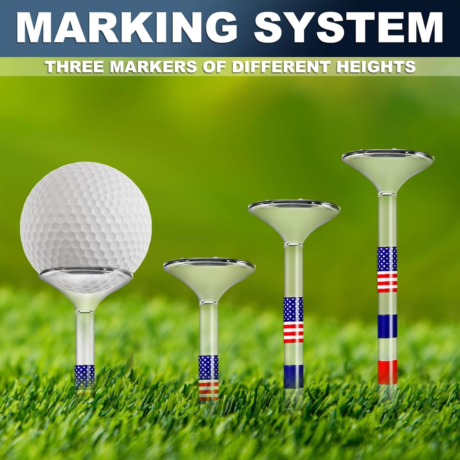 Premium Golf Tees, 3 1/4'' Unbreakable Transparent Plastic Golf Tees, Reduces Friction & Side Spin, Golf Accessories Gift for Men American Flag（50 Count）