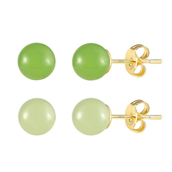 Alexcraft Jade Stud Earrings for Women Men, 14K Gold Plated 925 Sterling Silver Green Jade Earrings, Jade Earrings Gift for Graduation Birthday Anniversary