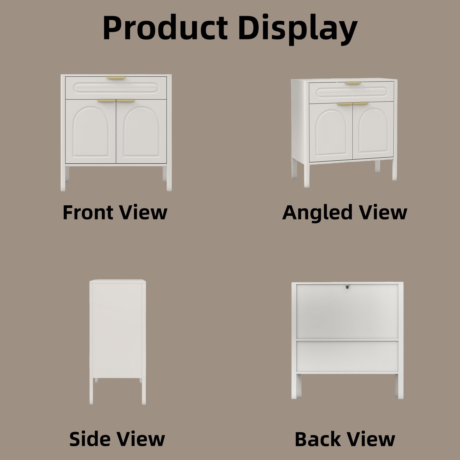 GARITIN Arched Accent Storage Cabinet 29.5 Inch, Freestanding Sideboard Buffet with Drawer and Gold Metal Handles for Entryway Living Room, White