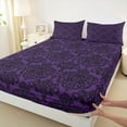 thumbnail image 3 of Feelyou Damask Flower Print Full Size Sheets, Mid Century Fashion Bed Sheets, Bohemian Purple Abstract Sheet Sets, Breathable Home Decor, 4-Piece, 3 of 7