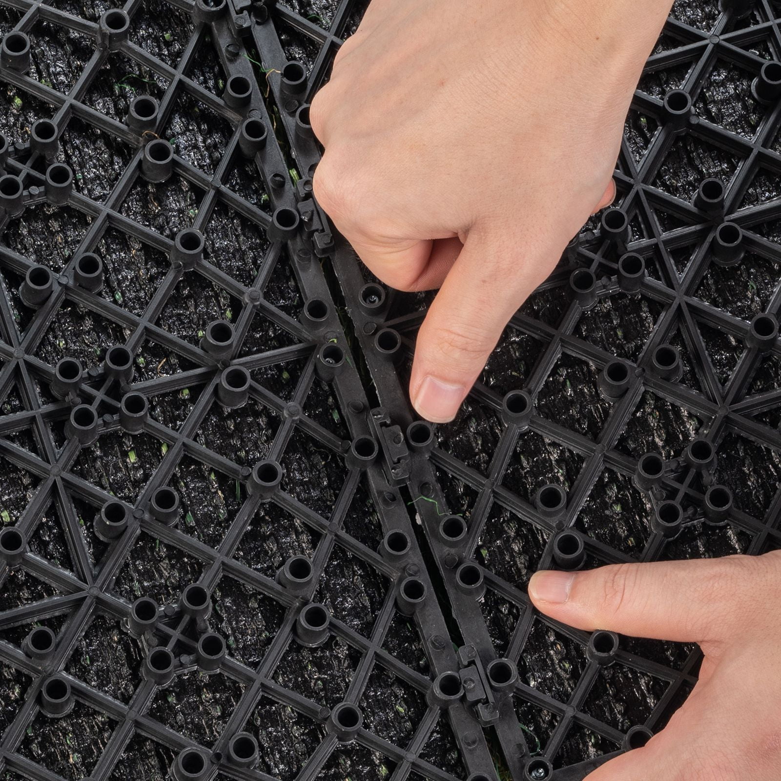 18 Pack Artifical Grass Tiles Interlocking Turf Deck Set, 12"x12" Synthetic Fake Grass Self-draining Mat Flooring Decor Pad, Perfect For Multi-Purpose Indoor Outdoor Entryway Scraper Dog Mats