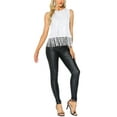 thumbnail image 2 of INSPIRE CHIC Party Tops for Women's Sequin Fringe Trim Sleeveless Round Neck Sparkly Tees L White, 2 of 5