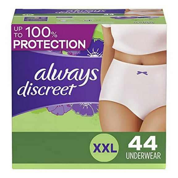 Always Discreet, Incontinence & Postpartum Underwear For Women, Size Xxl, Maximum Absorbency, Disposable, 22 X 2 Packs (44 Count Total)