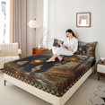 thumbnail image 3 of Castle Fairy Vintage Oil Painting Black Bear King Sheets 4pcs for Teens,Rustic Log Cabin Forest Bedding,Brown Black Yellow,1 Fitted Sheet, 1 Flat Sheet and 2 Pillowcases, 3 of 6