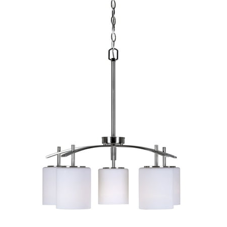

5-Light Brushed Nickel Chandelier with White Linen Glass