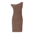 thumbnail image 5 of Wedding Guest Dress Plus Size, Ladies' Summer Solid Color Off Shoulder Dress Slim Sexy Hip Hugging Skirt(Coffee,L), 5 of 7