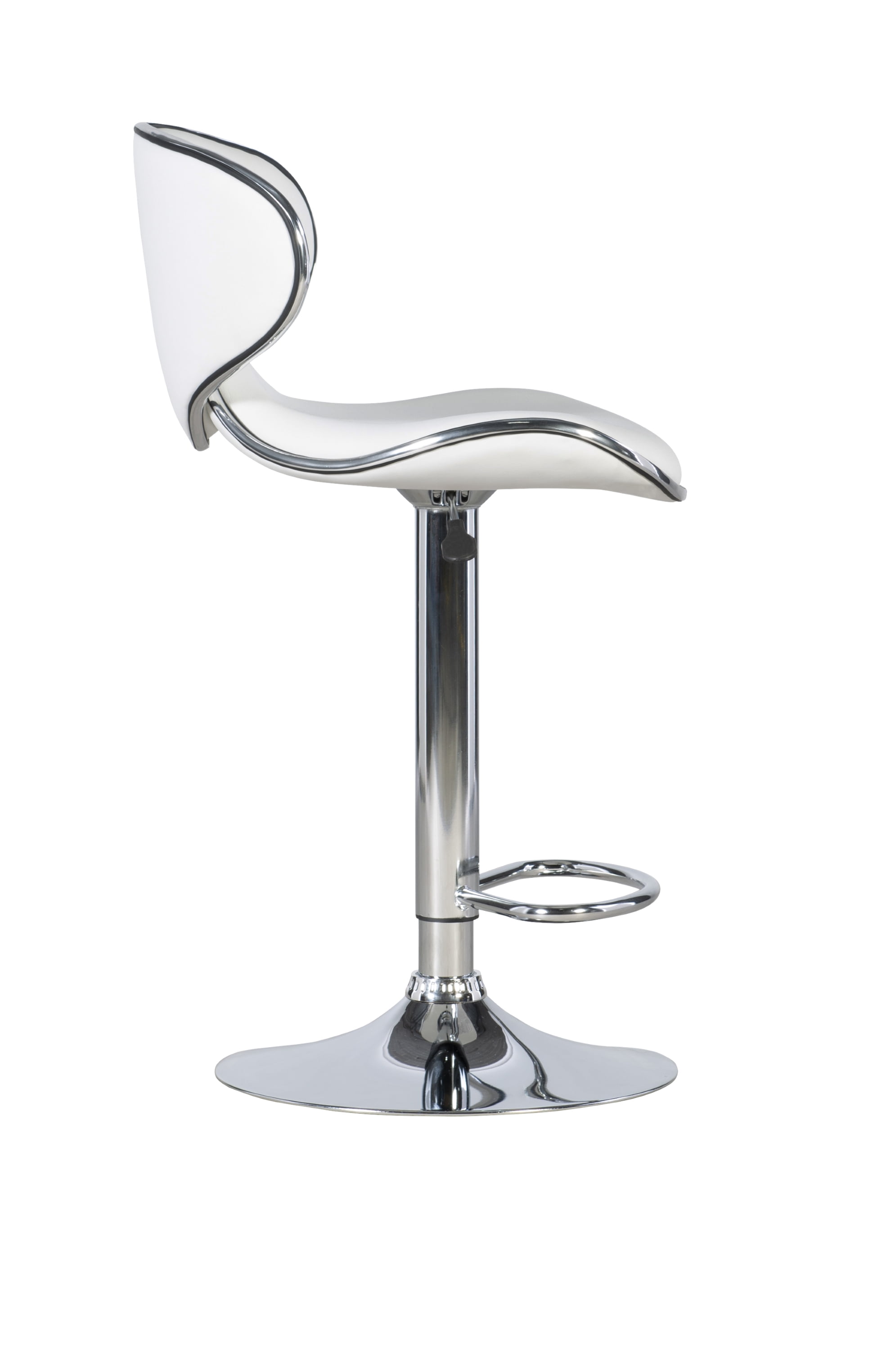 Linon Beldon 24" Low Back Indoor Metal Pedestal Bar Stool with Adjustable Height and Swivel, Chrome/White Faux Leather
