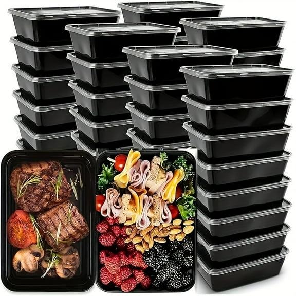 10-Pack 24oz Extra Thick Disposable Plastic Bento Box, Rectangular Meal Prep Containers, Stackable, Leakproof, BPA Free, Microwave/Dishwasher/Freezer Safe for Holiday & Thanksgiving