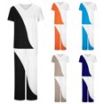 thumbnail image 1 of PXLKNZH Ensemble de Vêtements Médicaux Colorblock pour Femmes Haut à Poches et Pantalon Manches Courtes Col en V Coupe Moderne Uniforme d'Infirmière Noir,P, 1 of 7