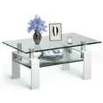 thumbnail image 1 of Costway Rectangle Glass Coffee Table Metal Legs End Table Livingroom White, 1 of 10
