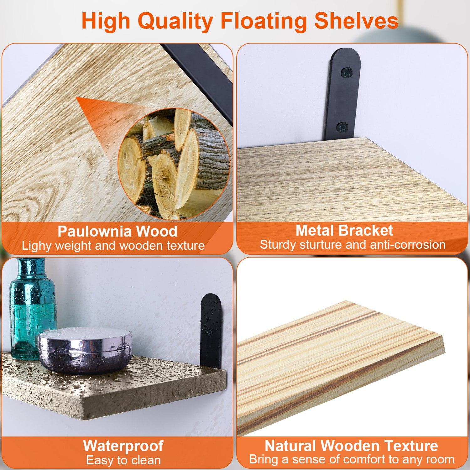 Floating Shelves, iMounTEK Set of 6 Wall Mounted Rustic Floating Wood for Living Room, Dining Room, Office, Bedroom