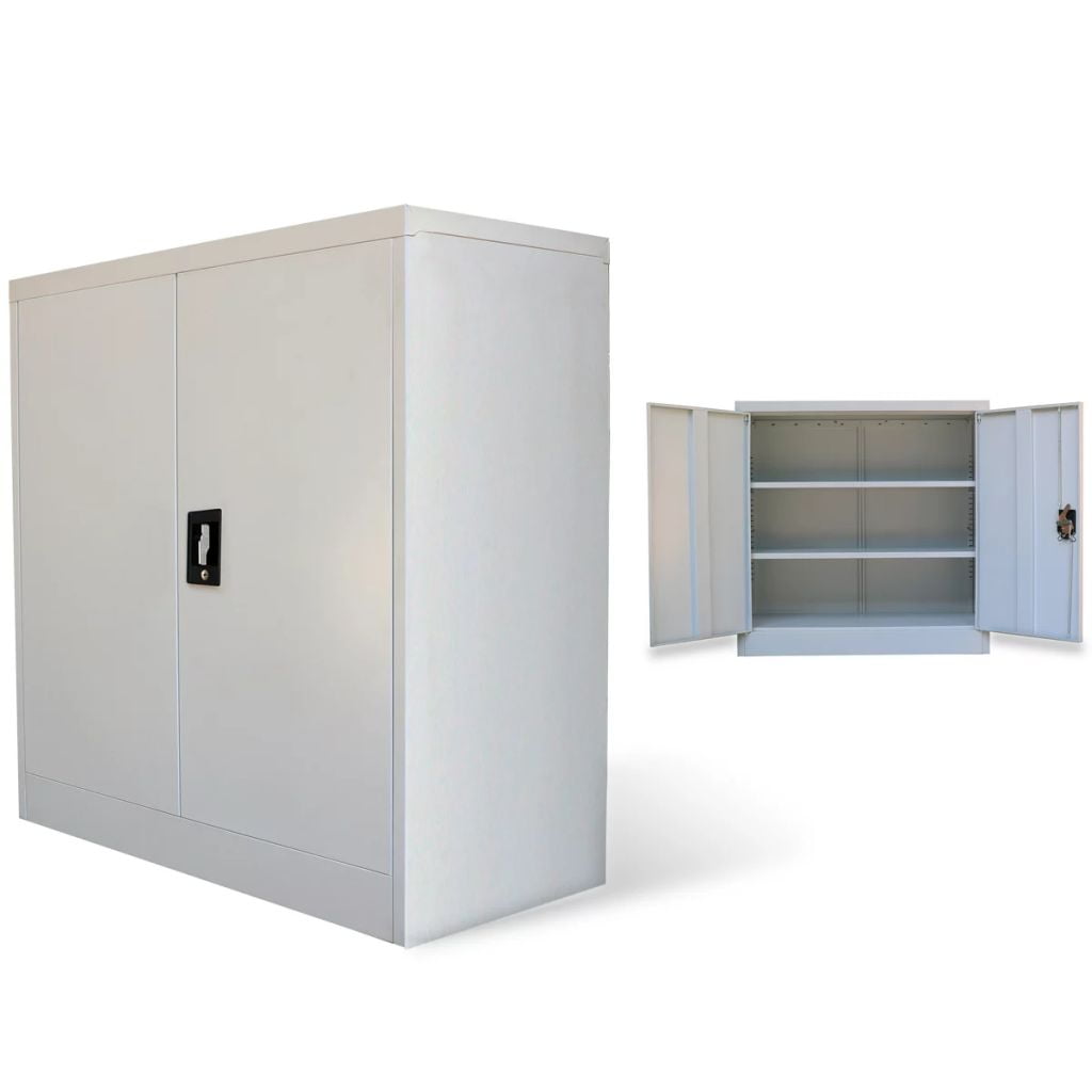 Steel Storage Cabinet Lockable and Adjustable with 2 Adjustable Shelves -Office Cabinet with 2 Doors- Gray