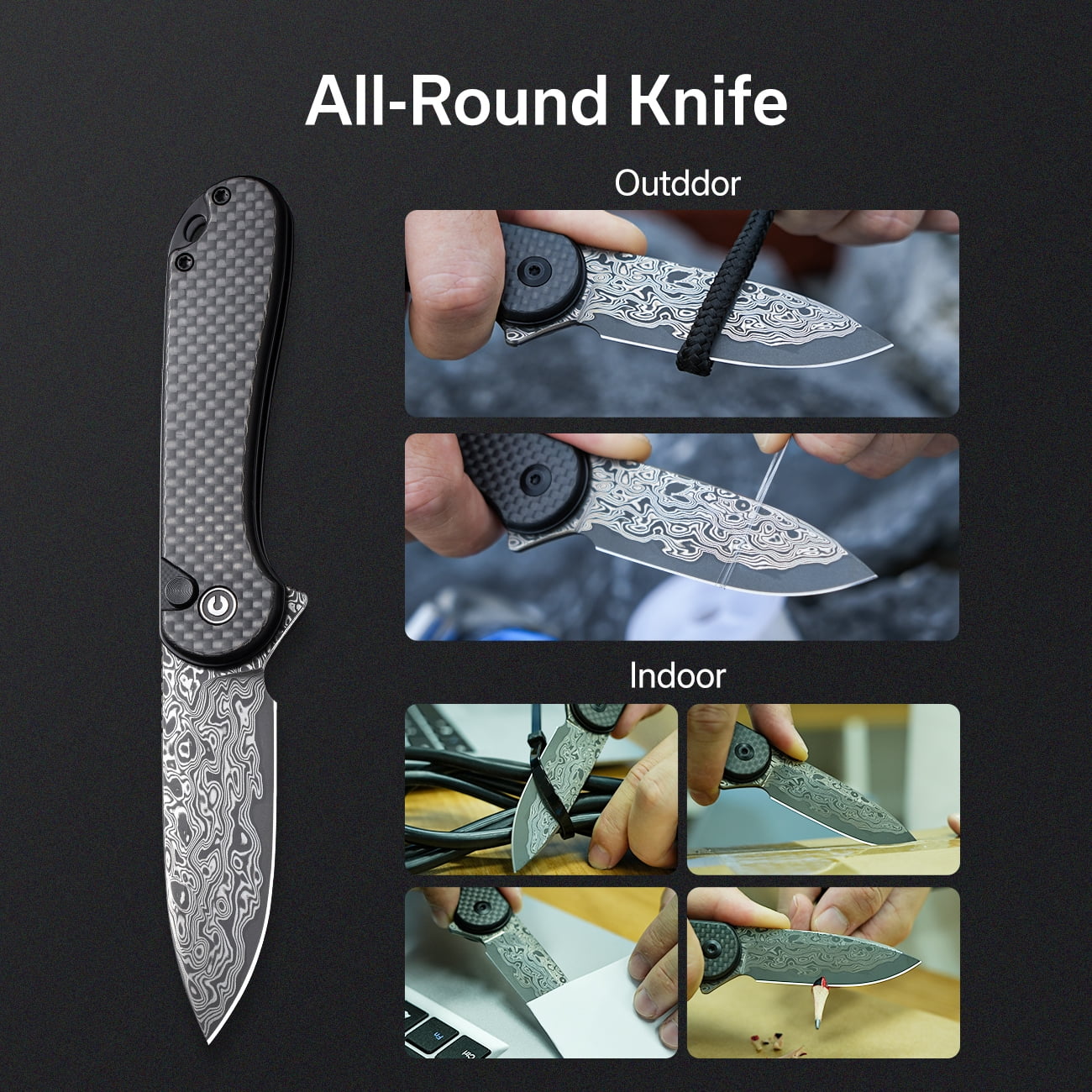 CIVIVI Pocket Folding Knife Button Lock Elementum II Damascus Blade C18062PB-DS1