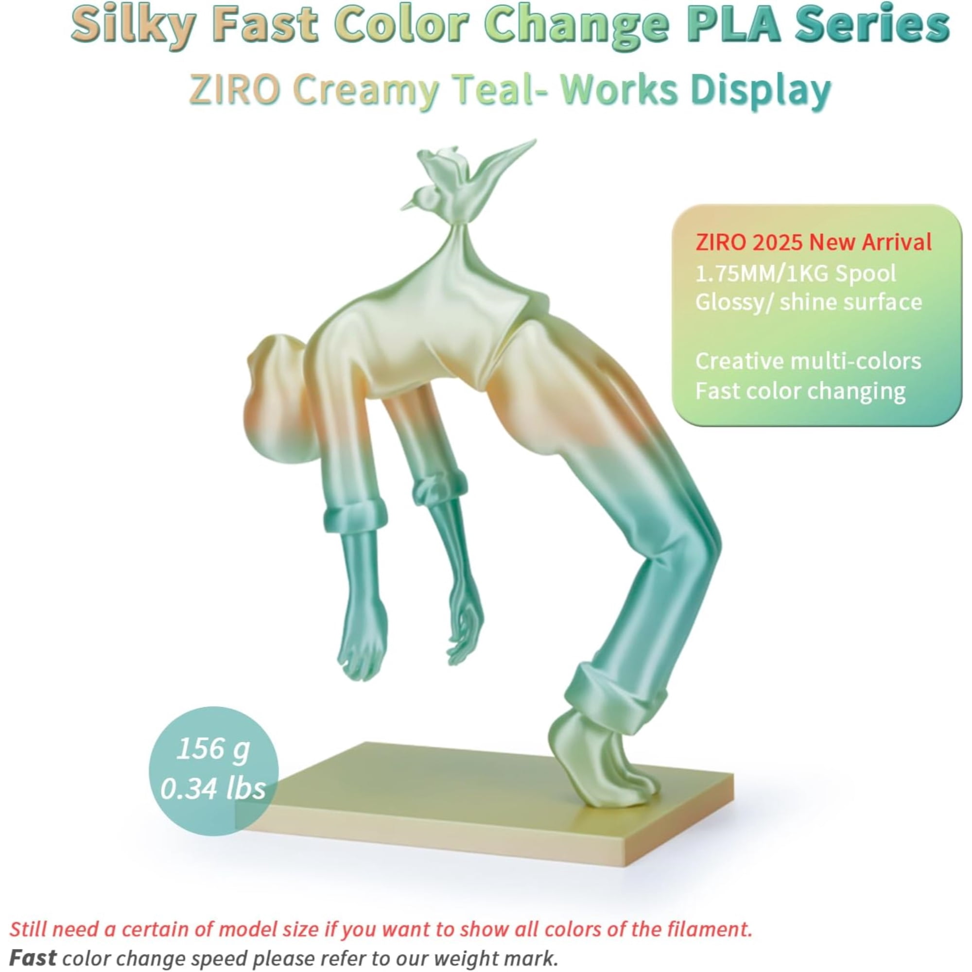 Ziro 3D Gradient Silk PLA Filament 1.75mm 1kg, Creamy teal