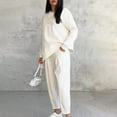 thumbnail image 2 of ZACPNCV Women's Solid Color Casual Round Neck Loose Irregular Long Sleeved Pocket Pants Set White, 2 of 9
