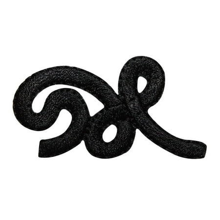 ID 8754 Black Cursive Script Patch Swirl Line Design Embroidered IronOn Applique
