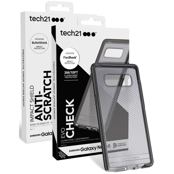 Bundle - 2 Items: Black Smoke EVO Check Anti-Shock Case Cover and ImpactShield Full-Size Display Guard Screen Protector for Samsung Galaxy Note 8 (SM-N950)