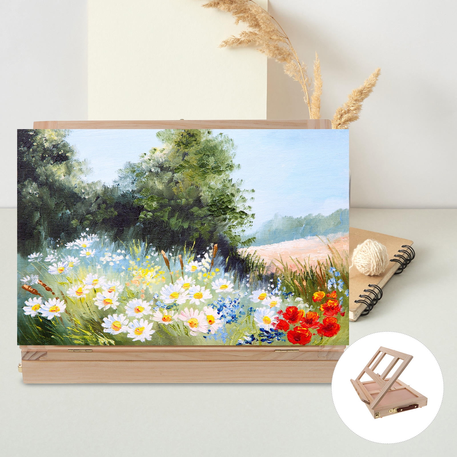Luxshiny Wooden Tabletop Easel with Paper Holder, 360° Rotation, Khaki Color, 13.4 x 10.2 x 2.0 Inches for Drawing and Painting