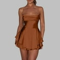 thumbnail image 2 of Riforla Women Summer Backless Short Romper Satin Mini Dress Cowl Neck Tie-Up Spaghetti Strap Jumpsuits Party Clubwear Dresses for Women Brown S, 2 of 6