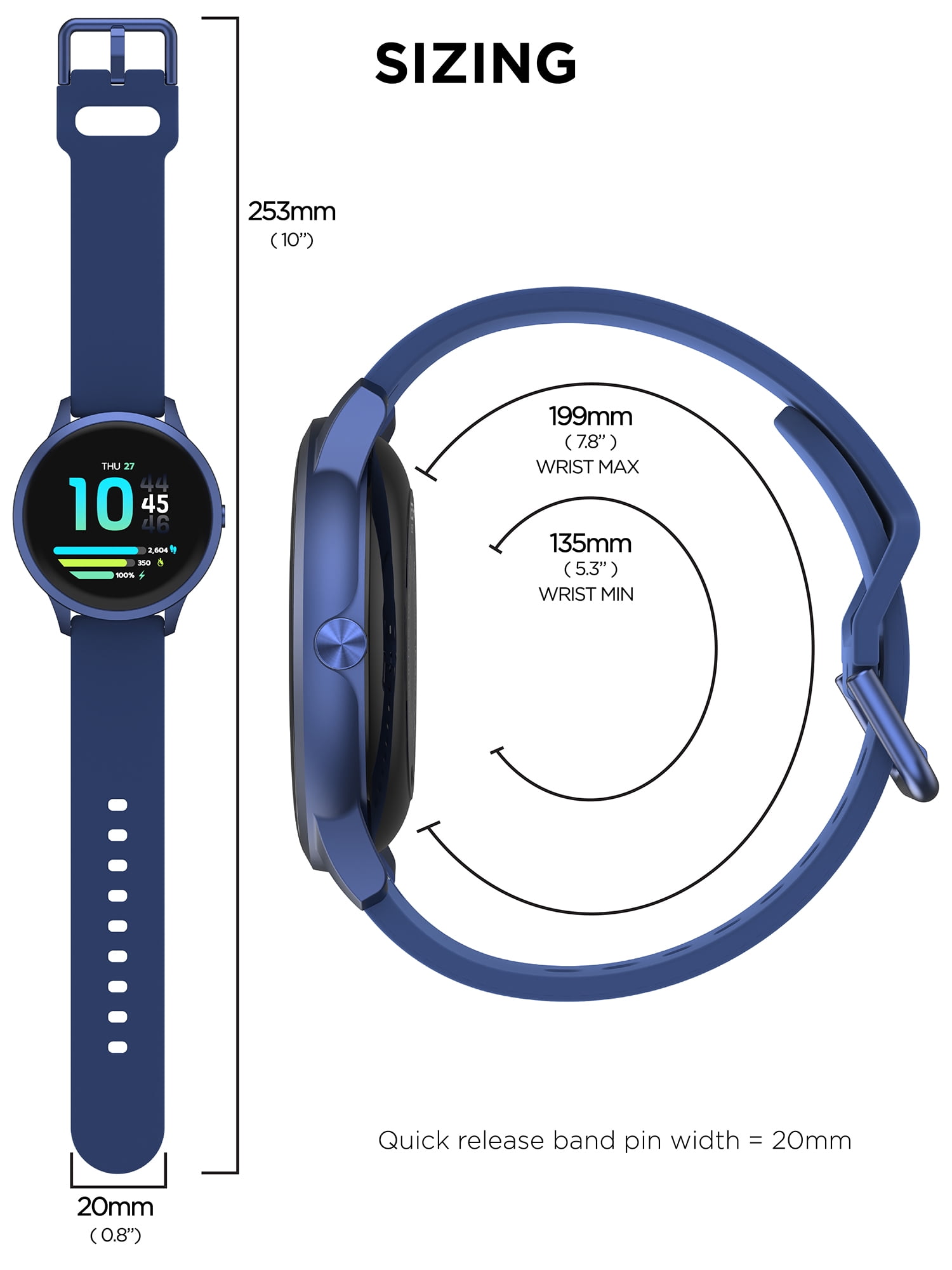 iTech Elite 3 Unisex Adult Smart Watch, Blue, Silicone Strap