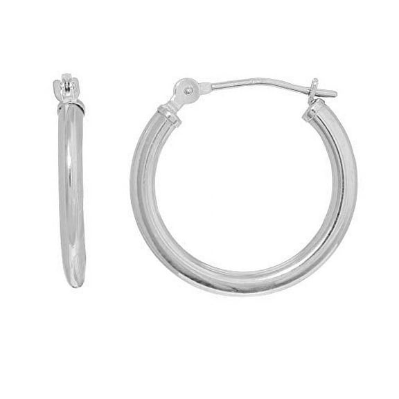 Jewelstop 14K Real White Gold Tubular Hoop Round Earrings, 18mm