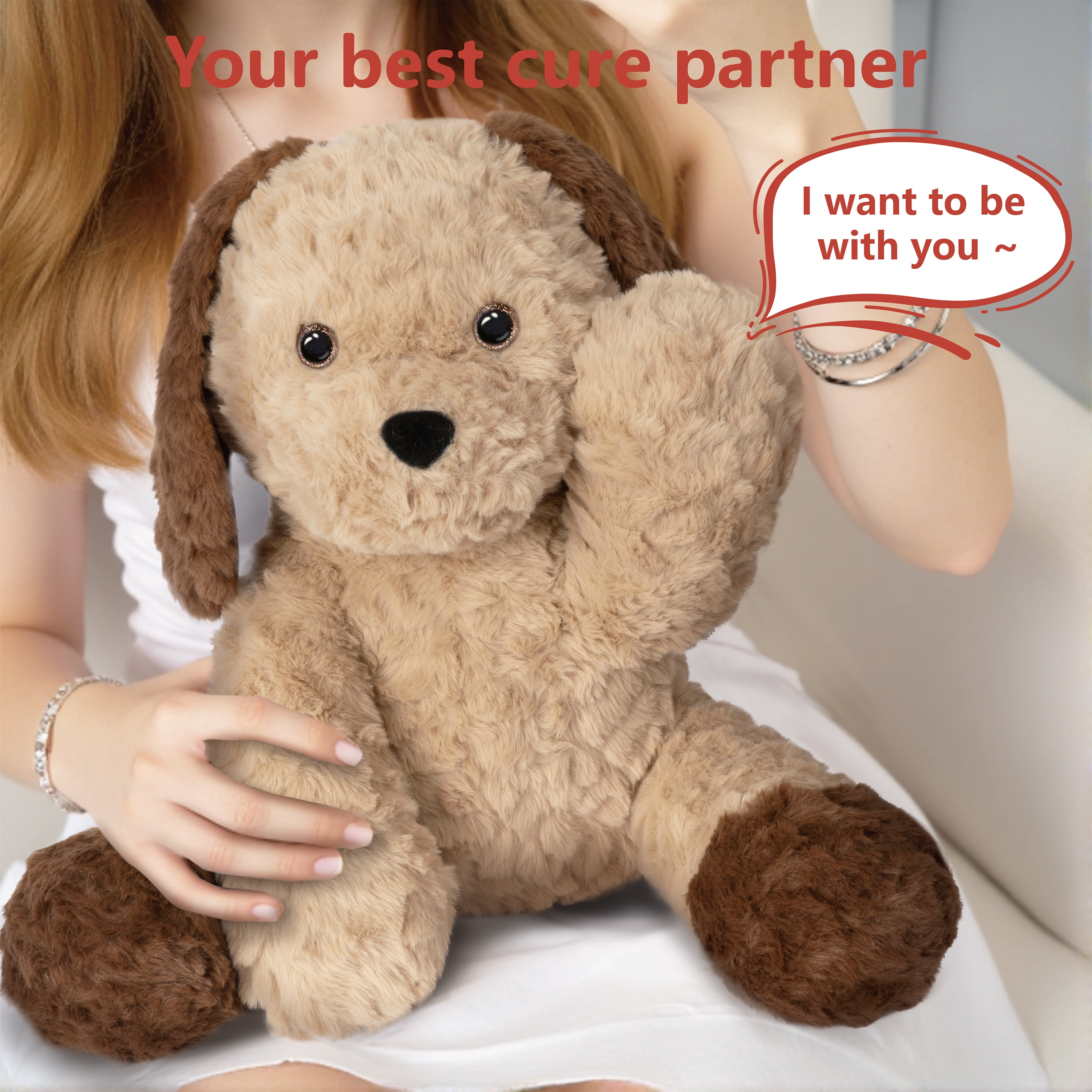 Niuniu Daddy 13.8" Sitting Puppy Weighted Stuffed Animals,4 lb Giant Brown Dog Plush Toy Body Pillow with Soft Faux Fur, Birthday Gift for Baby, Kids & Adults