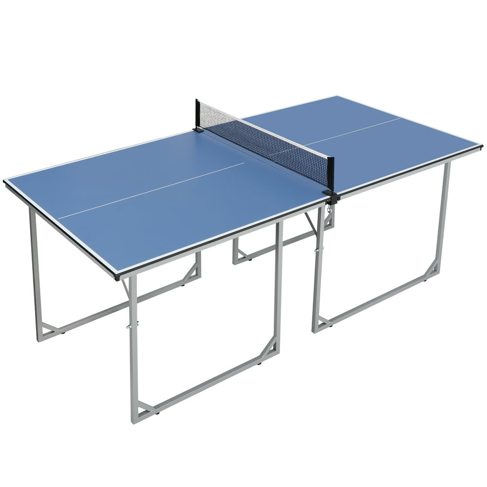 Indoor/Outdoor Table Tennis Table w/Net Foldable Ping Pong Table Great for Small Spaces and Apartments in Blue and Gray