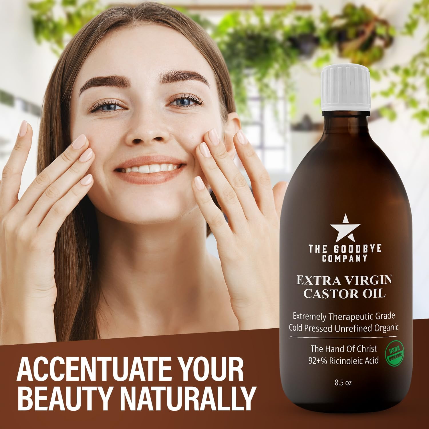 The Goodbye Company Organic Castor Oil 8.5 Fl Oz Cold-Pressed in Glass Bottle for Hair, Skin & Lashes