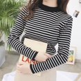 thumbnail image 3 of Autumn Winter Women Stripe Sweater Half-turtleneck Rolled Edges Thin Pullover Lady Skinny Elastic Long Sleeve Casual Knitted Top, 3 of 5