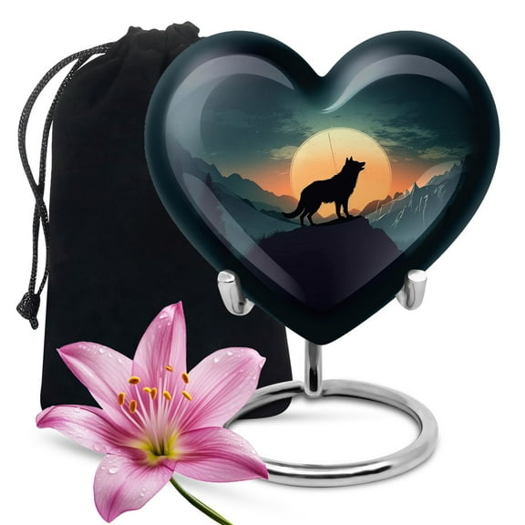 Wolf Urns For Dads Ashes, Heart-shaped Large Urns For Human Ashes, Metal Urns For Human Ashes, Decorative Cremation Urns For Women, Memorial Urn For Ashes, Adult Urn For Human Ashes 8 Inch