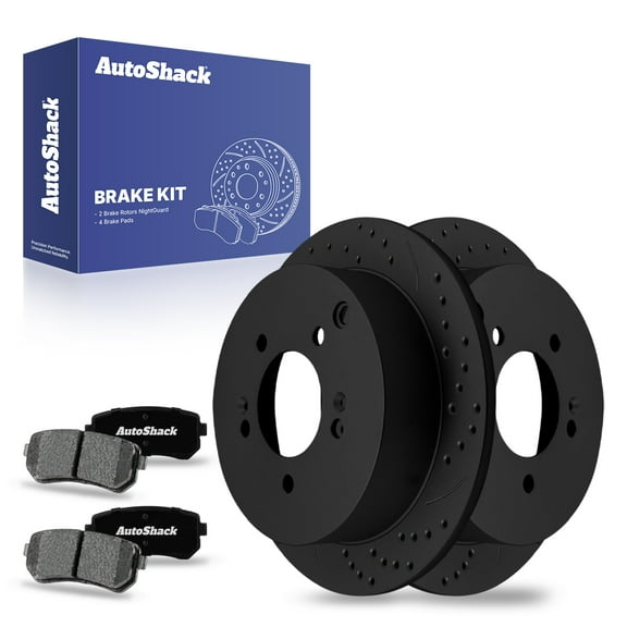 AutoShack Rear Drilled & Slotted Brake Rotors Premium Ceramic Brake Pads | Replacement for 2011-2016 Kia Sportage 2010-2015 Hyundai Tucson 2.4L AWD | Black E-Coated | 6-PC Brake Kit | NightGuard