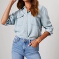 thumbnail image 1 of Camisa vaquera a la moda para mujer camisa vaquera con solapa Simple chaqueta holgada y cómoda con bolsillo Tops, 1 of 6