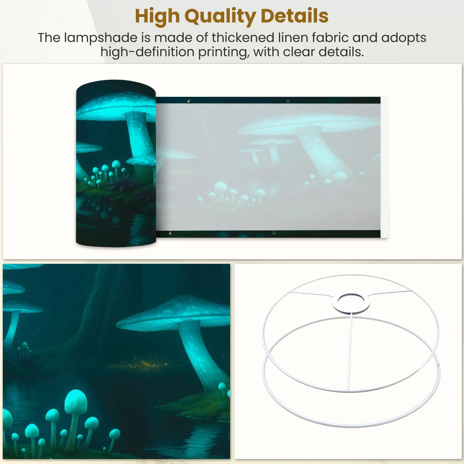 Linen Drum Lampshades Fantasy dark forest green glowing mushrooms 13"x13"x10" Light Shade for Table Lamps Floor Lamps Drum Lamp Shades Lampshade Replacement Assembly Required