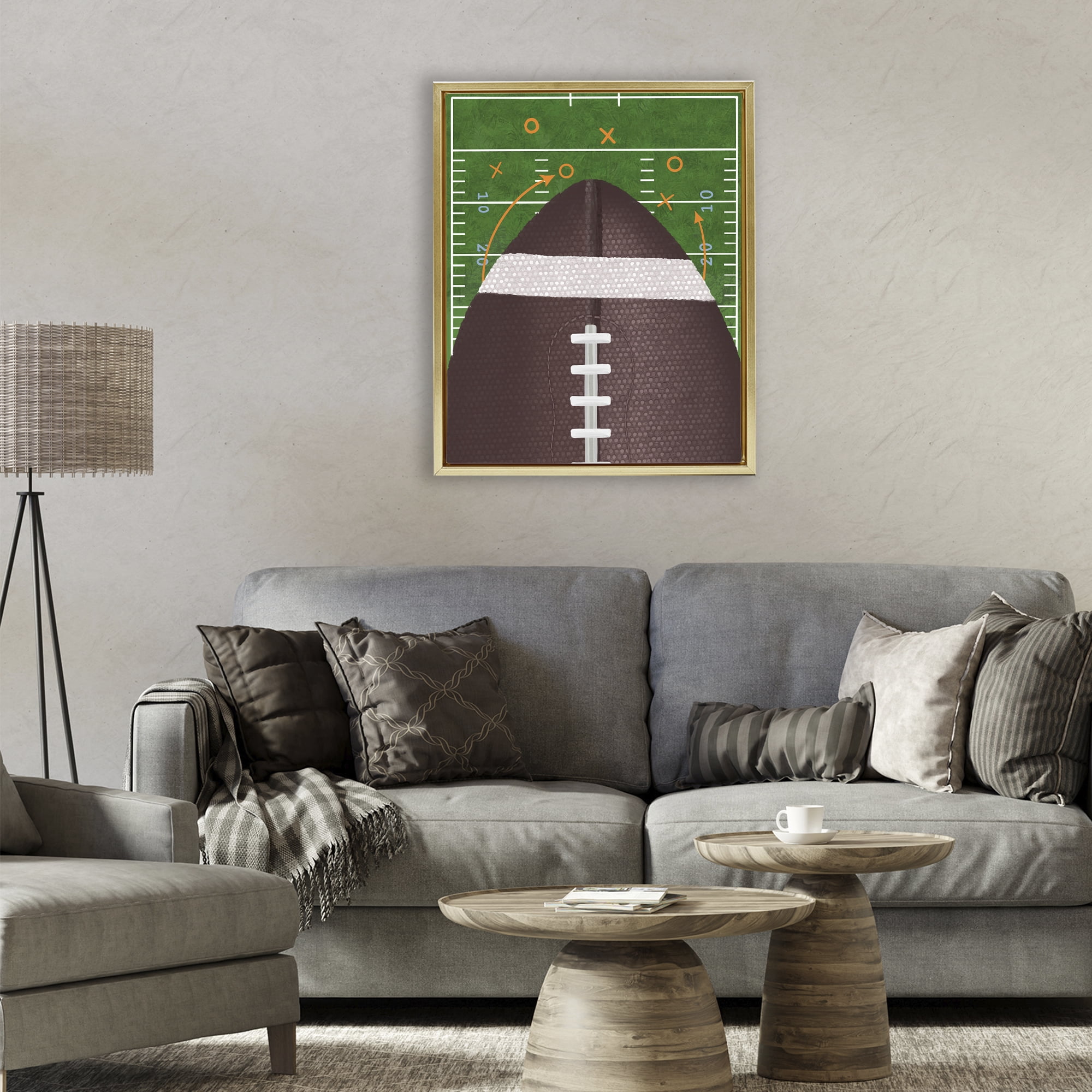 Stupell Industries Football Field Tactics Gold Framed Floater Canvas Wall Art, design by Jennifer Stith