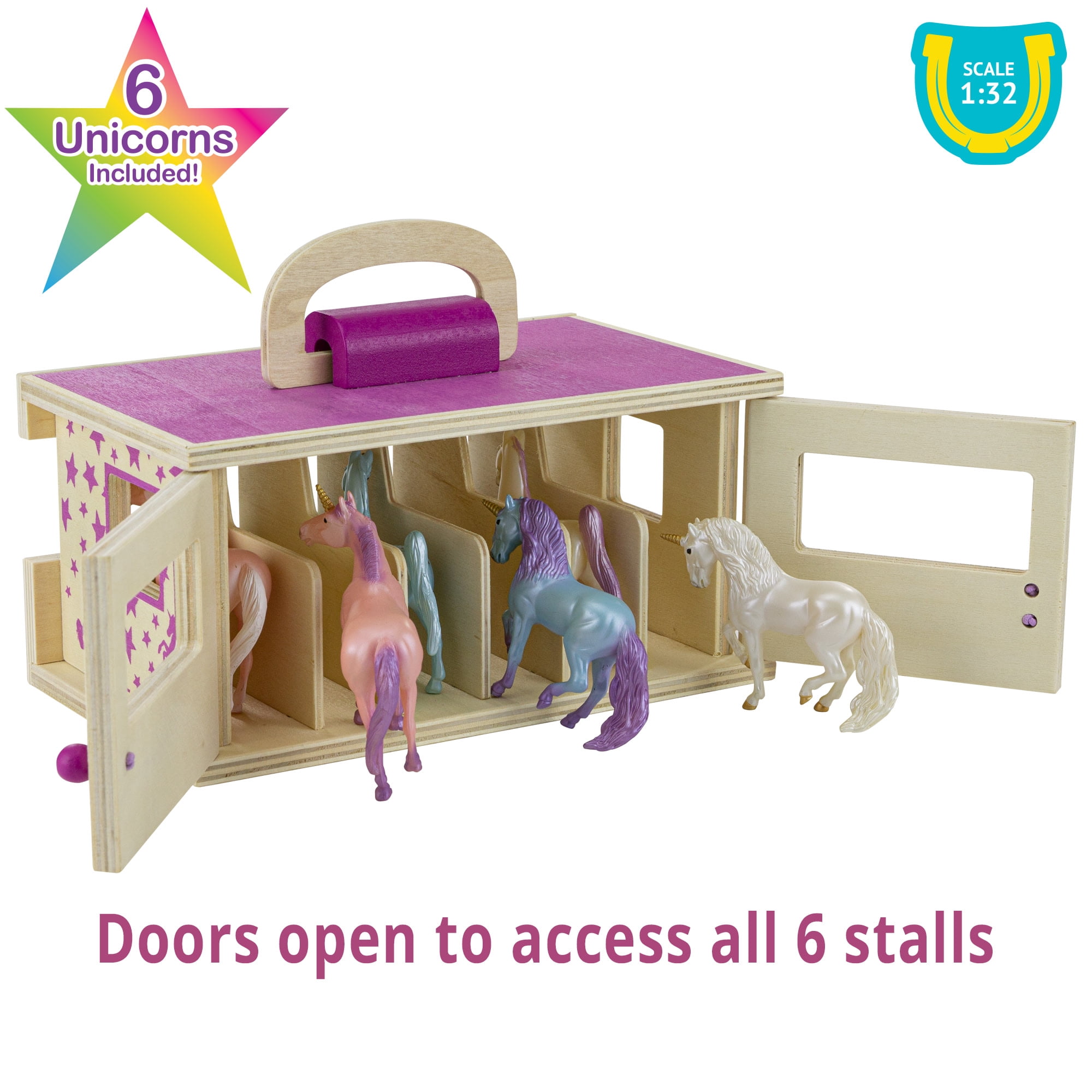 Breyer Horses - Unicorn Magic 1:32 Scale Wooden Stable Playset With 6 Unicorns
