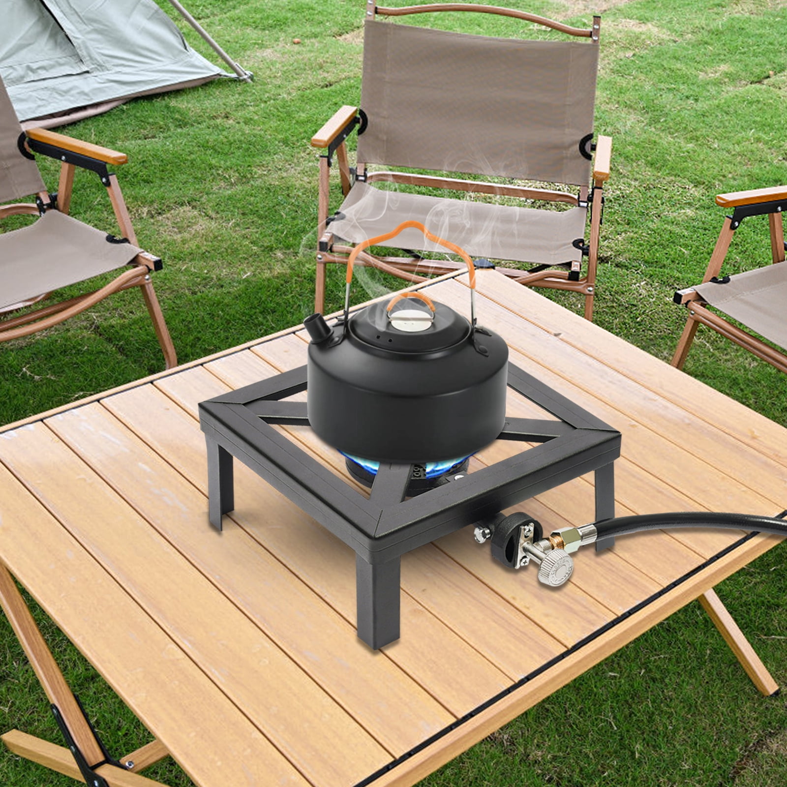 Portable Single Burner Outdoor Gas Stove Propane Cooker with Adjustable 0-20Psi Regulator Hose for Patio Camping, BBQ Home Brewing Turkey Fry Maple Syrup Prep