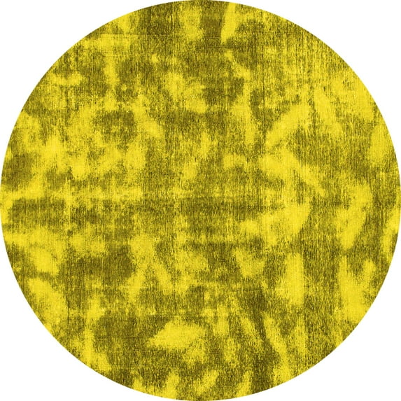 Ahgly Company Indoor Round Abstract Yellow Modern Area Rugs, 4' Round