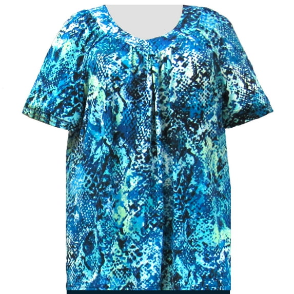 A Personal Touch Women's Plus Size V-Neck Pullover Top Aqua Reptile - 1X