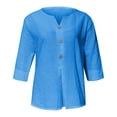thumbnail image 4 of Linen Tops Women Summer Blouses For Women Boho Peasant Gauze Blouses Linen Clothing For Women Solid Color Work Blouses Cotton Boho Tops Gauze Shirts For Women Womens Summer Tops Sky Blue M, 4 of 8
