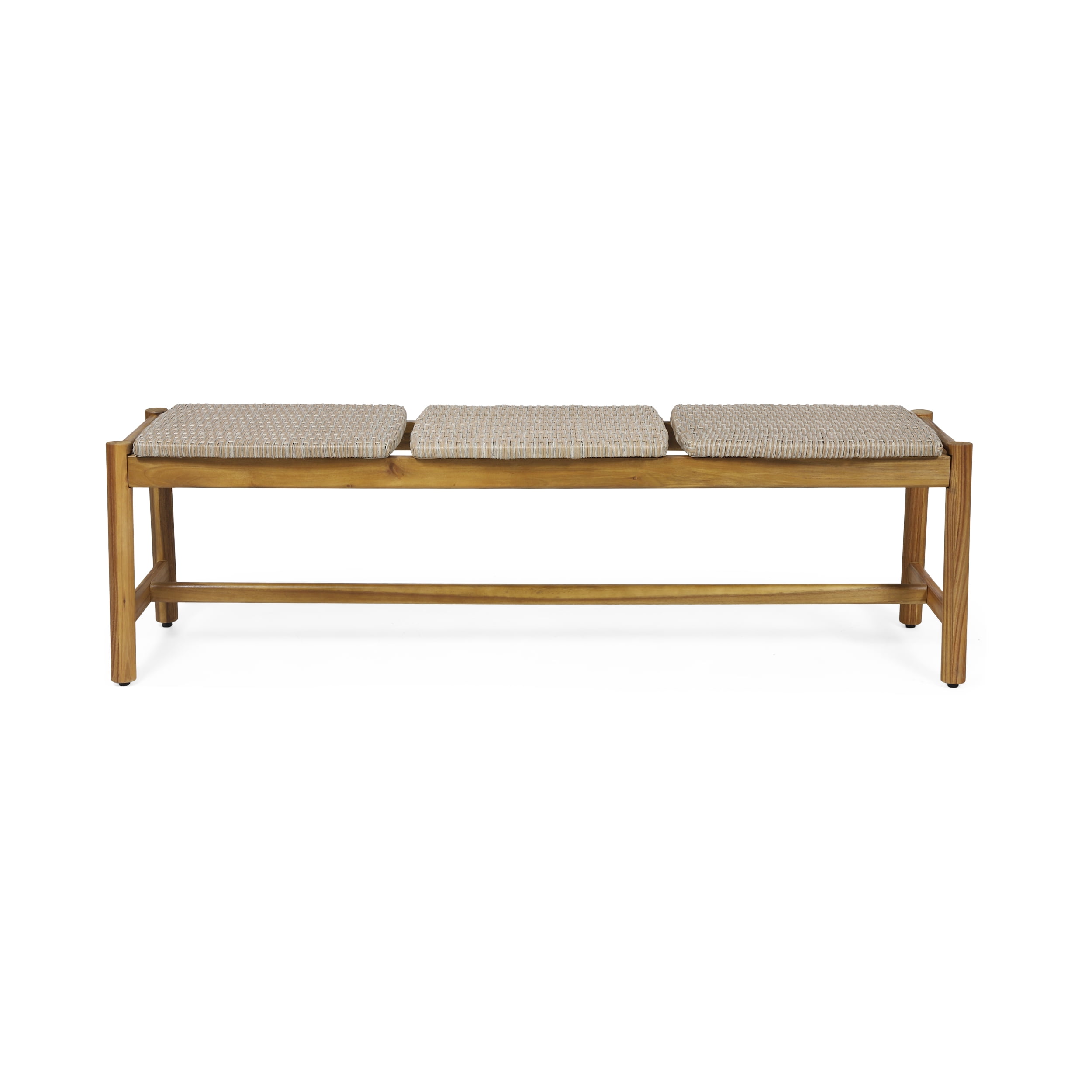 Outdoor 3 Seater Garden Rest Bench, Acacia Wood Public Leisure Seat for Patio Garden, Light Gray