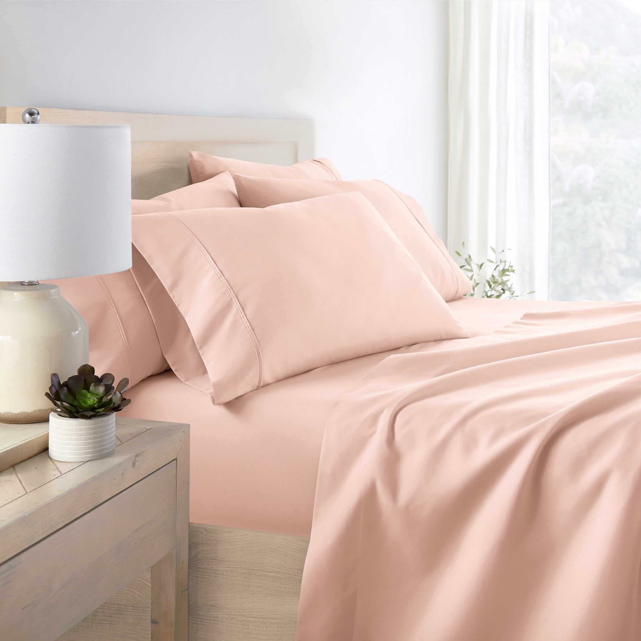 Twin, Blush Solid Microfiber 6 Piece Bed Sheet Set, by Noble Linens