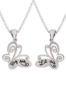 Connections from Hallmark Stainless Steel Big Sis and Lil Sis Butterfly Pendants, 18" with 2" Extender